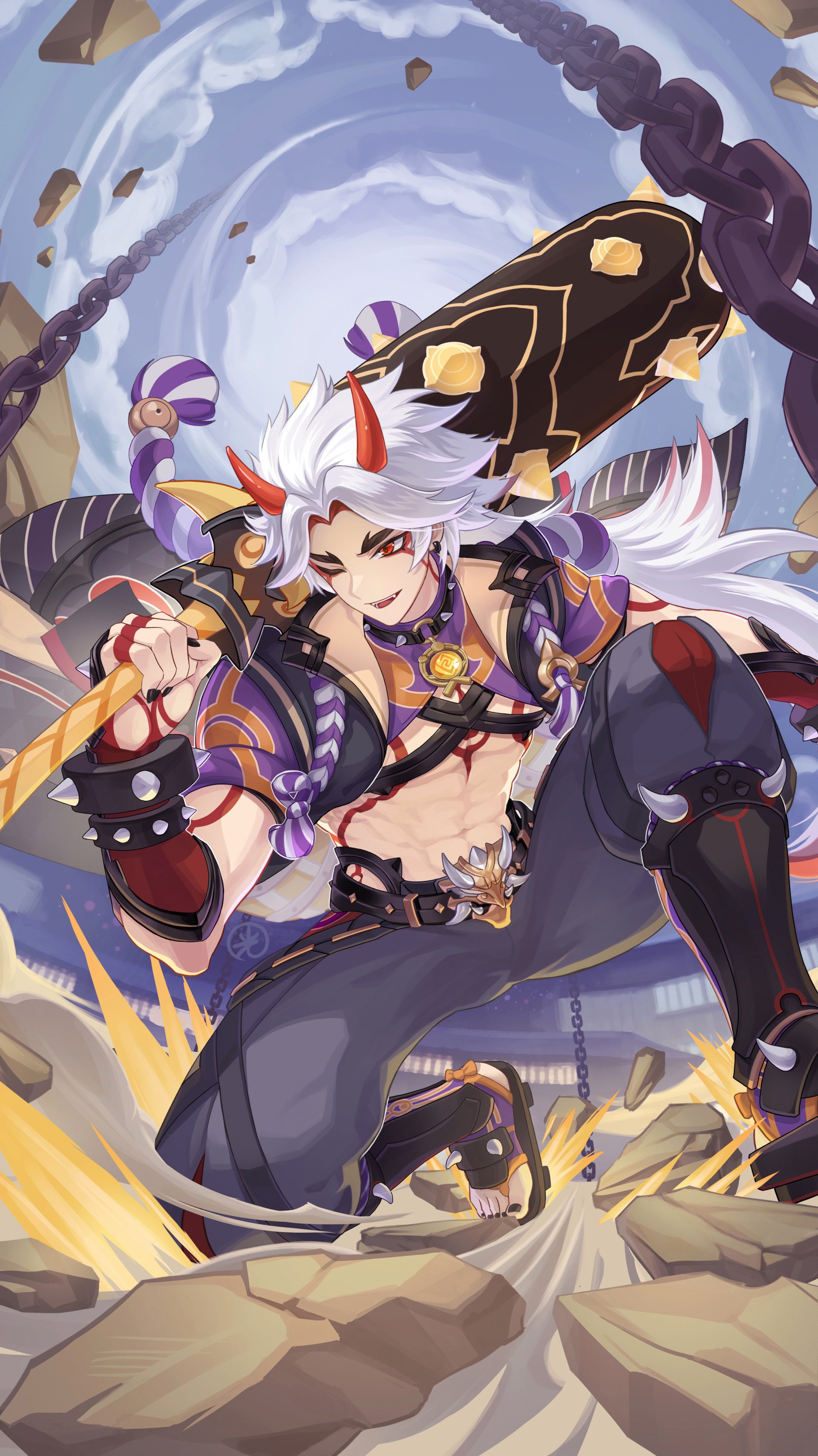 Download Arataki Itto Video Game Genshin Impact Phone Wallpaper