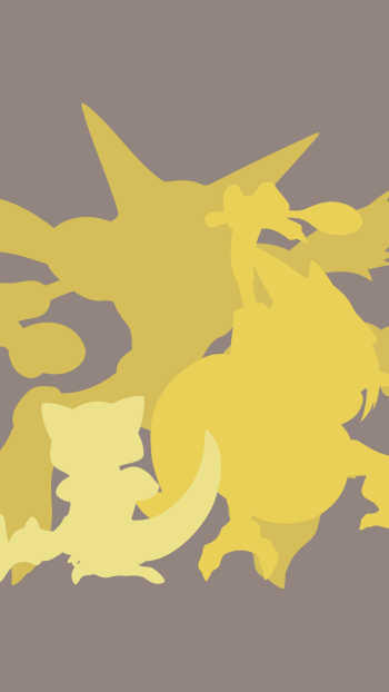 Anime-style Pokémon silhouettes in gold against a muted taupe background, vertical iPhone wallpaper.