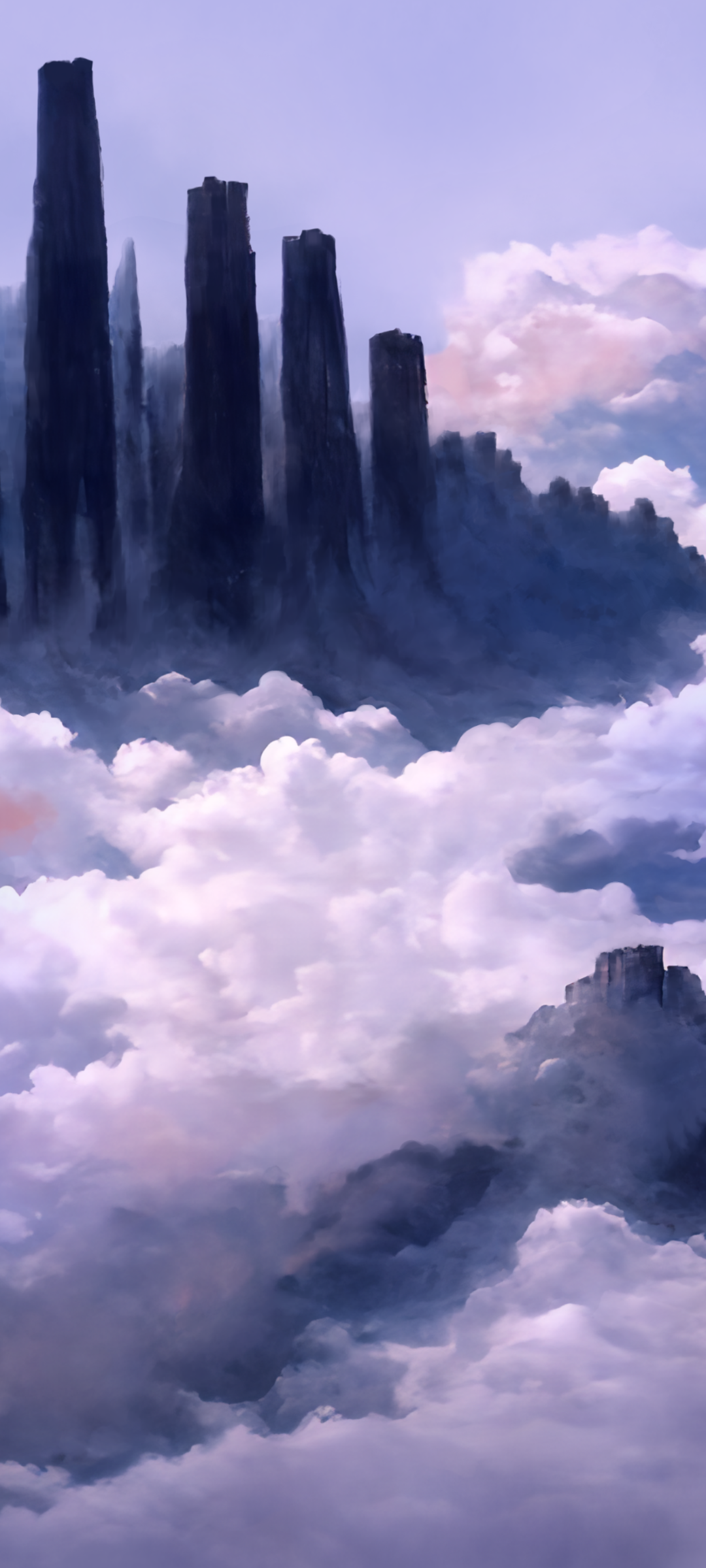 Ancient ruins above in the sky above the clouds, purple by dpcdpc11
