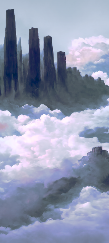  Ancient ruins above in the sky above the clouds, gray