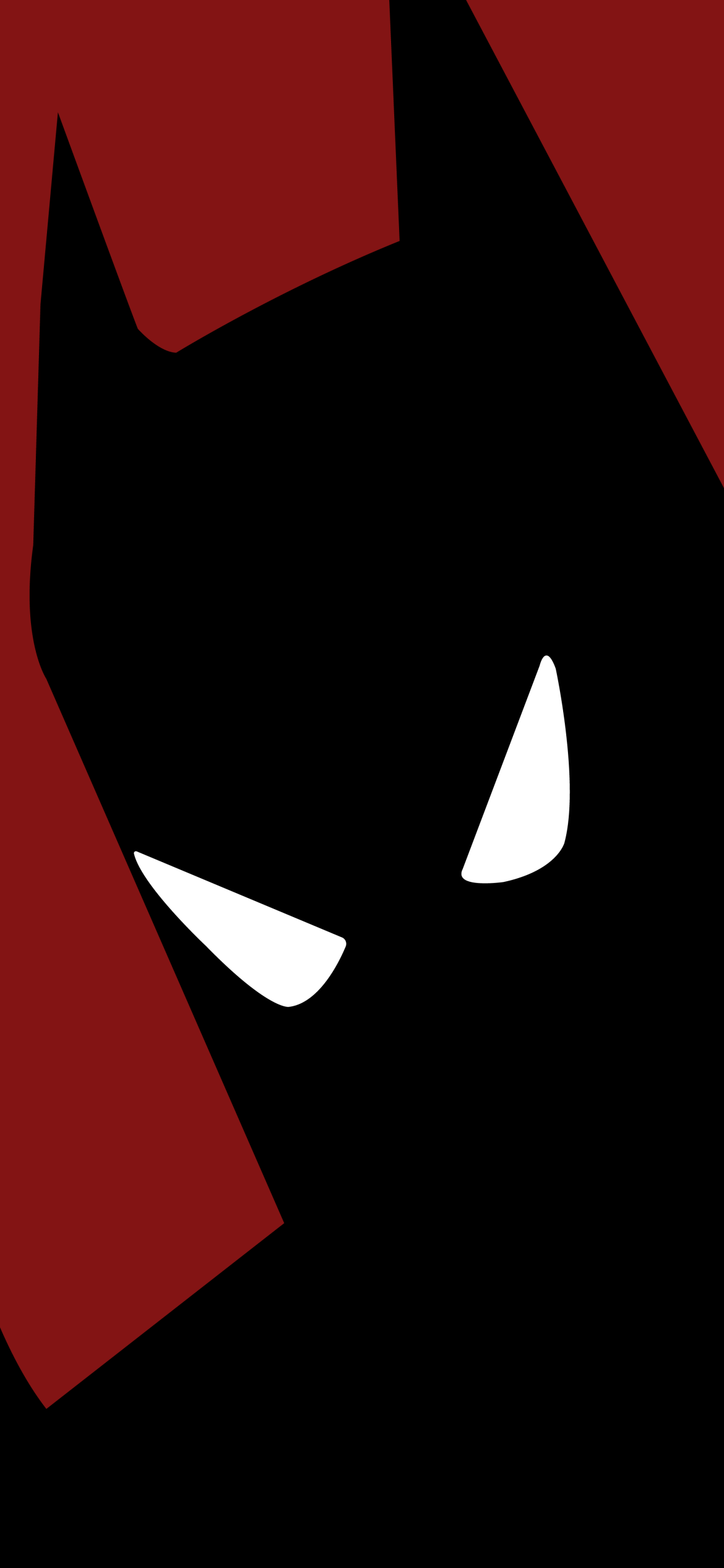 Comic Batman phone wallpaper: black silhouette with sharp white eyes against a deep red background.