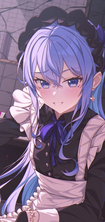 maid hololive Hoshimachi Suisei Anime Virtual Youtuber Phone Wallpaper