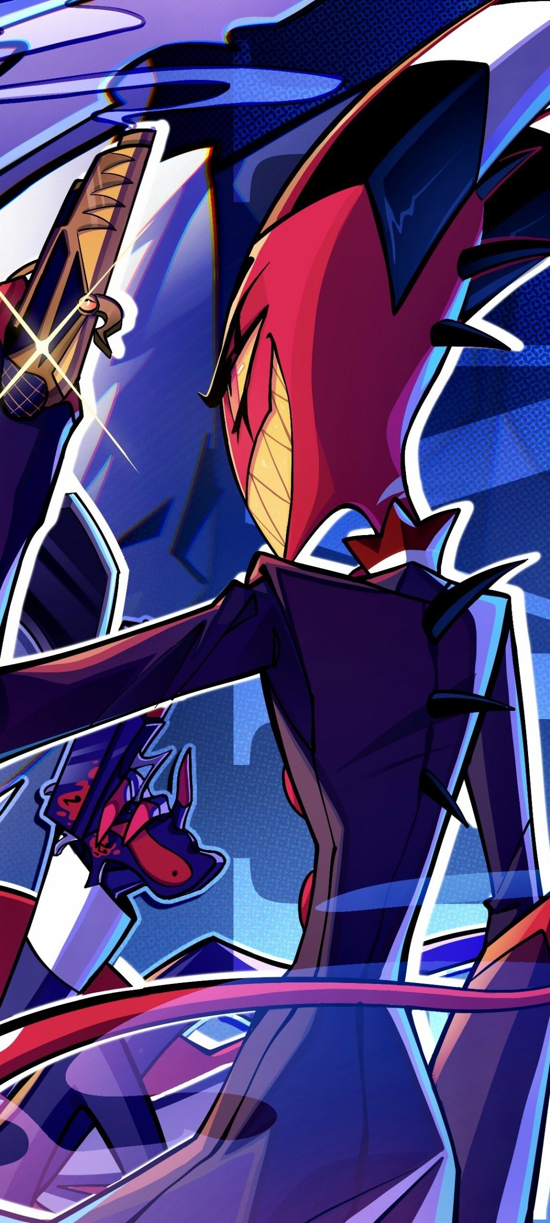 Phone wallpaper featuring a vibrant, stylized character from the TV show Helluva Boss, designed for use on both iPhone and Android devices.