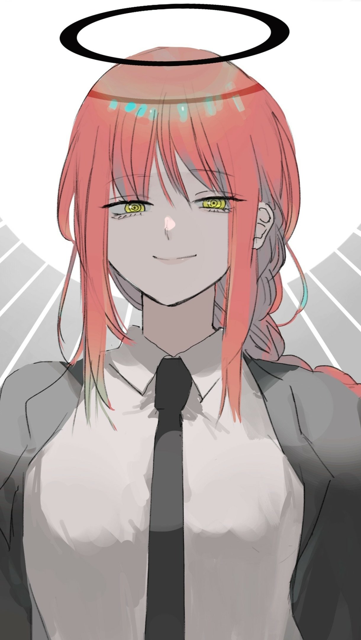 Phone wallpaper featuring Makima from the anime Chainsaw Man, designed for both iPhone and Android devices.