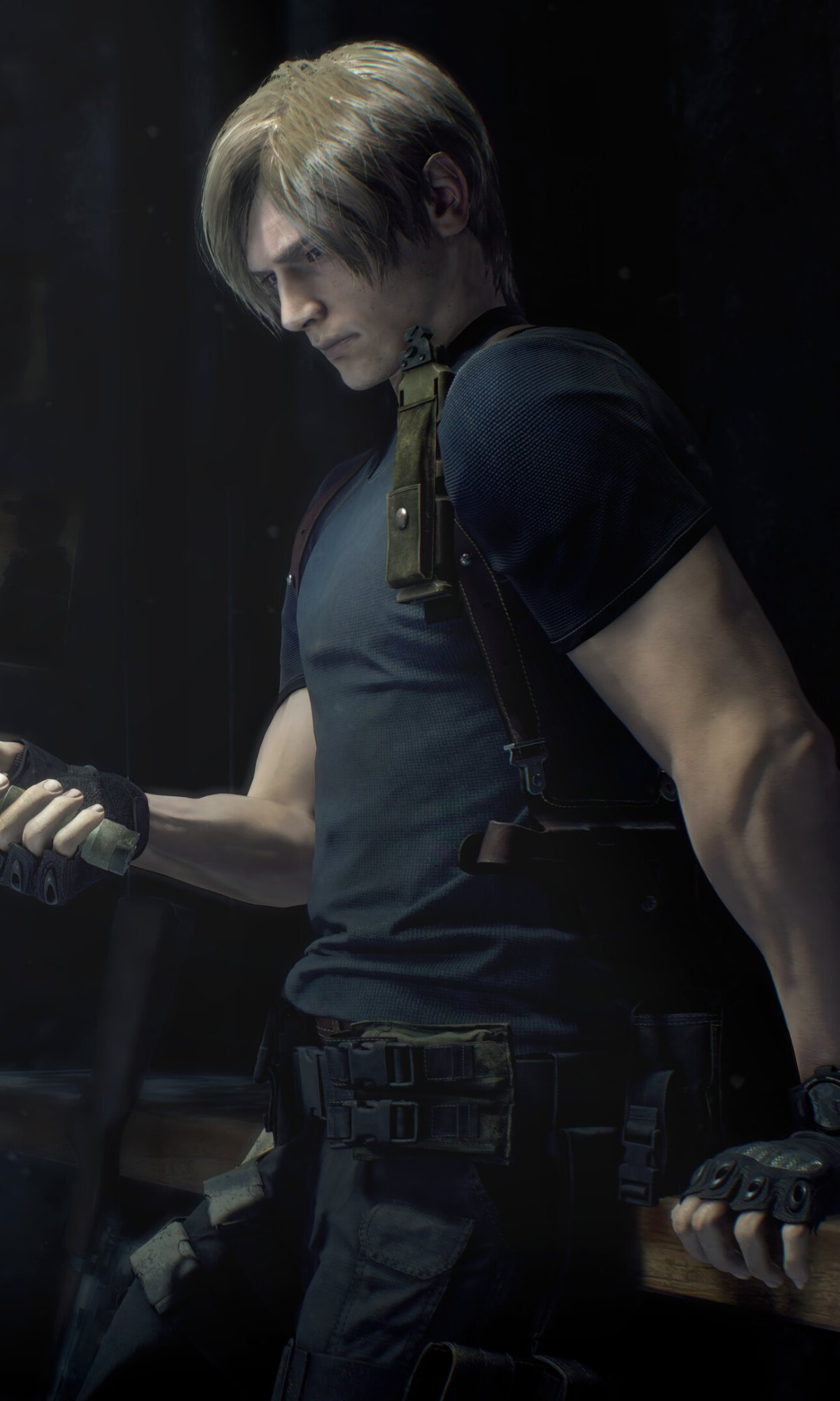 Phone wallpaper featuring a detailed character from Resident Evil 4 (2023), designed for both iPhone and Android devices.