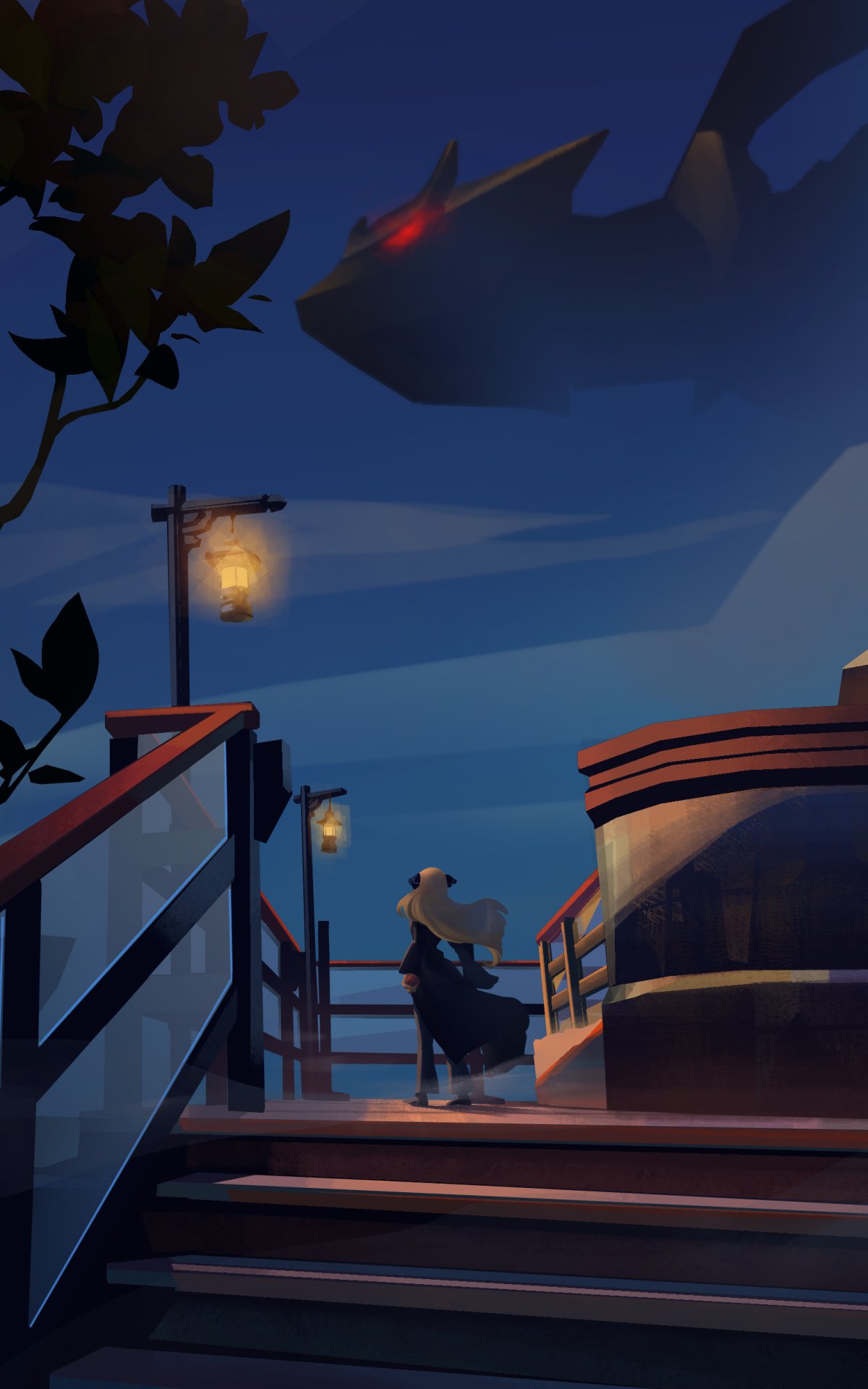 Anime-style Pokémon wallpaper featuring a serene night scene with a character looking toward a glowing ghostly Pokémon in the sky, designed for iPhone and Android displays.