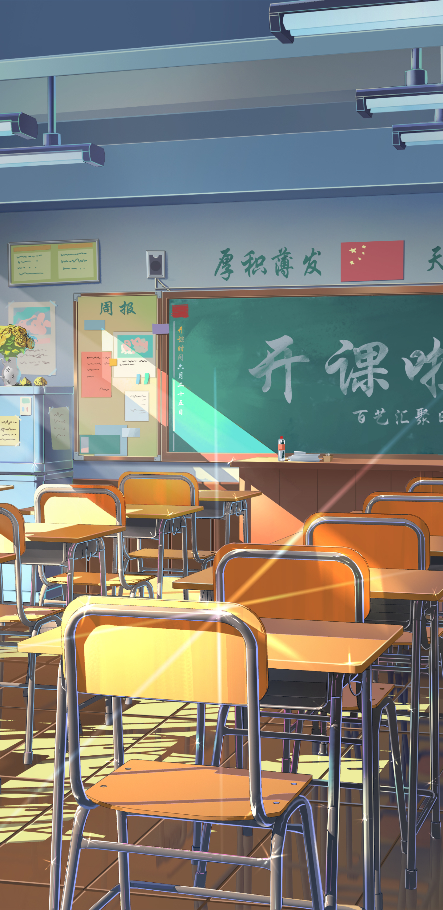 Empty classroom with sun rays by 行之LV