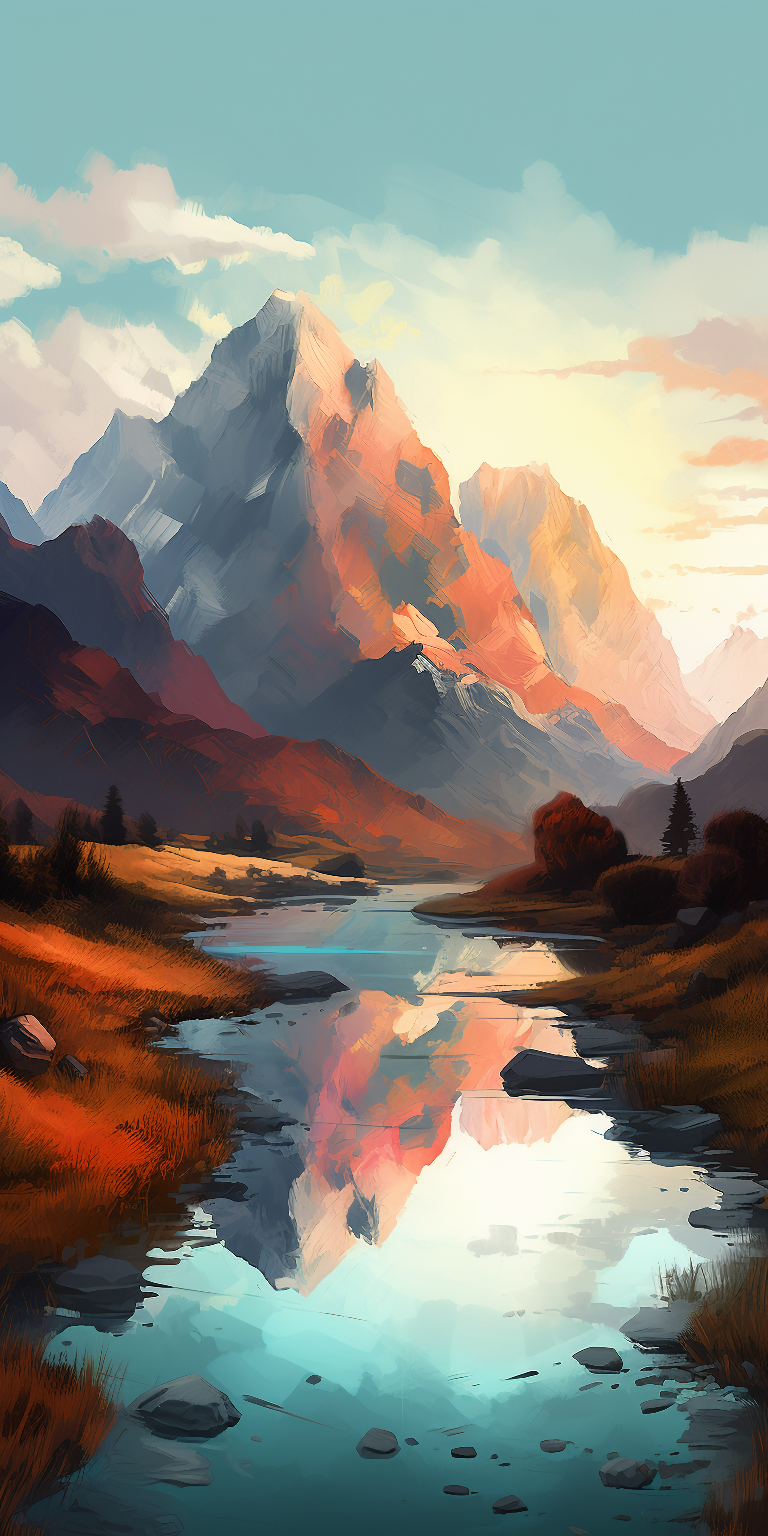 Download AI Art Artistic Mountain Phone Wallpaper