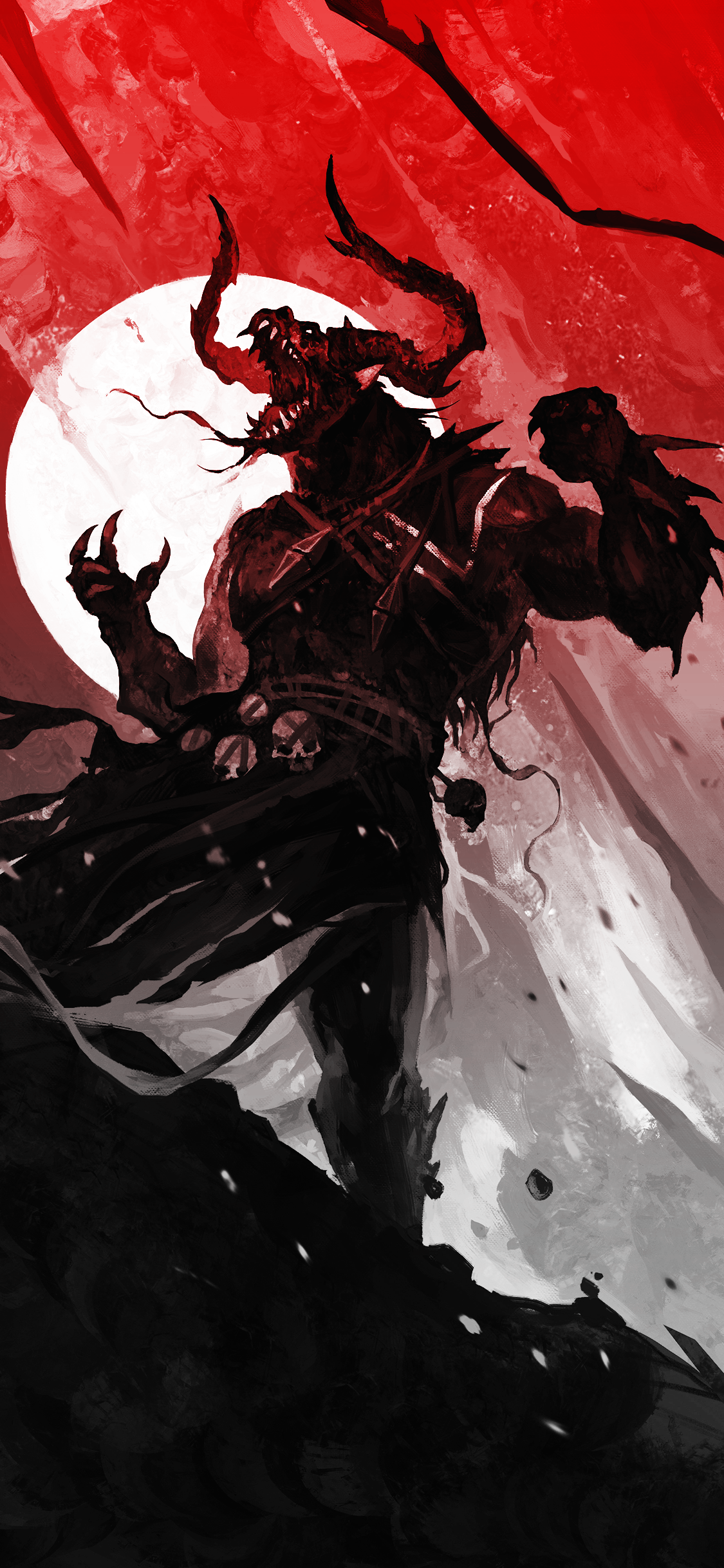 Download Black Beast White Red Fantasy Dark Red And Black Dark Fantasy Phone Wallpaper