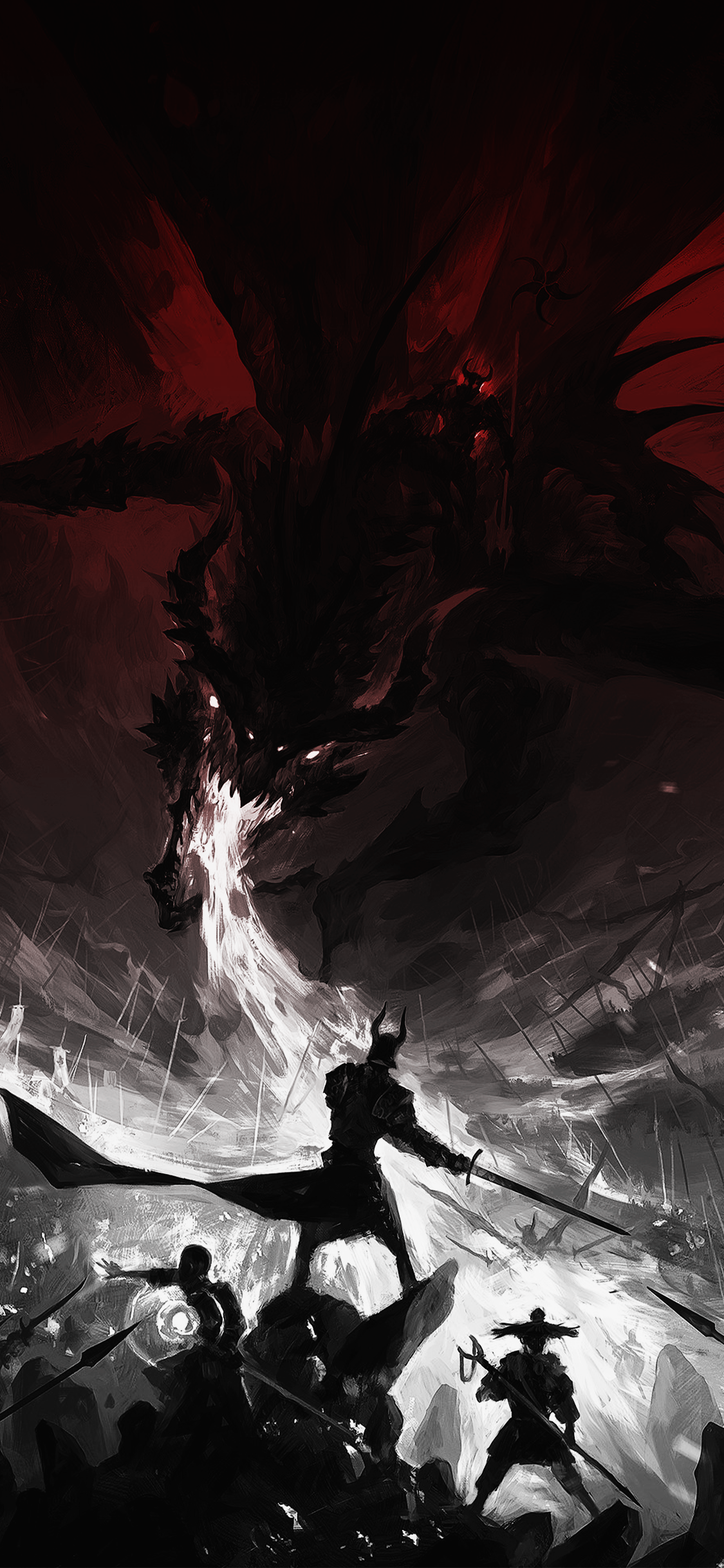 Download Dragon Black White Red Fantasy Dark Red And Black Dark Fantasy Phone Wallpaper