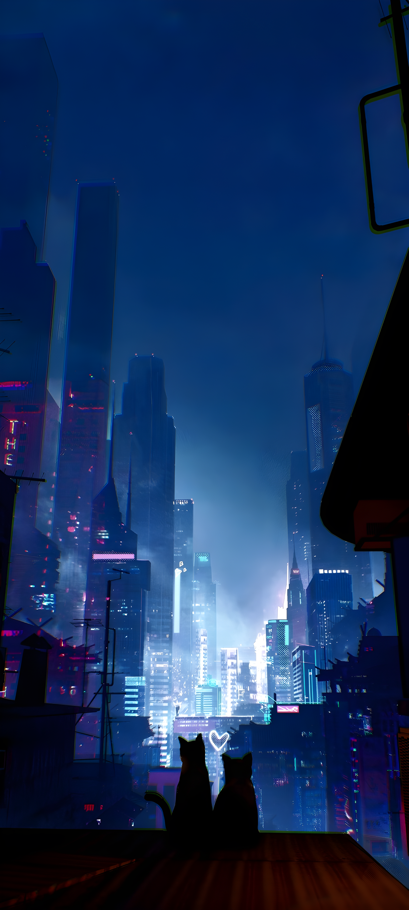 Download Neon City Night Cat Phone Wallpaper