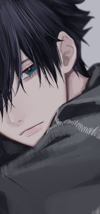 Anime Jujutsu Kaisen phone wallpaper: close-up of a dark-haired, teal-eyed character wrapped in a coat, pale skin and somber gaze against a muted gray backdrop.