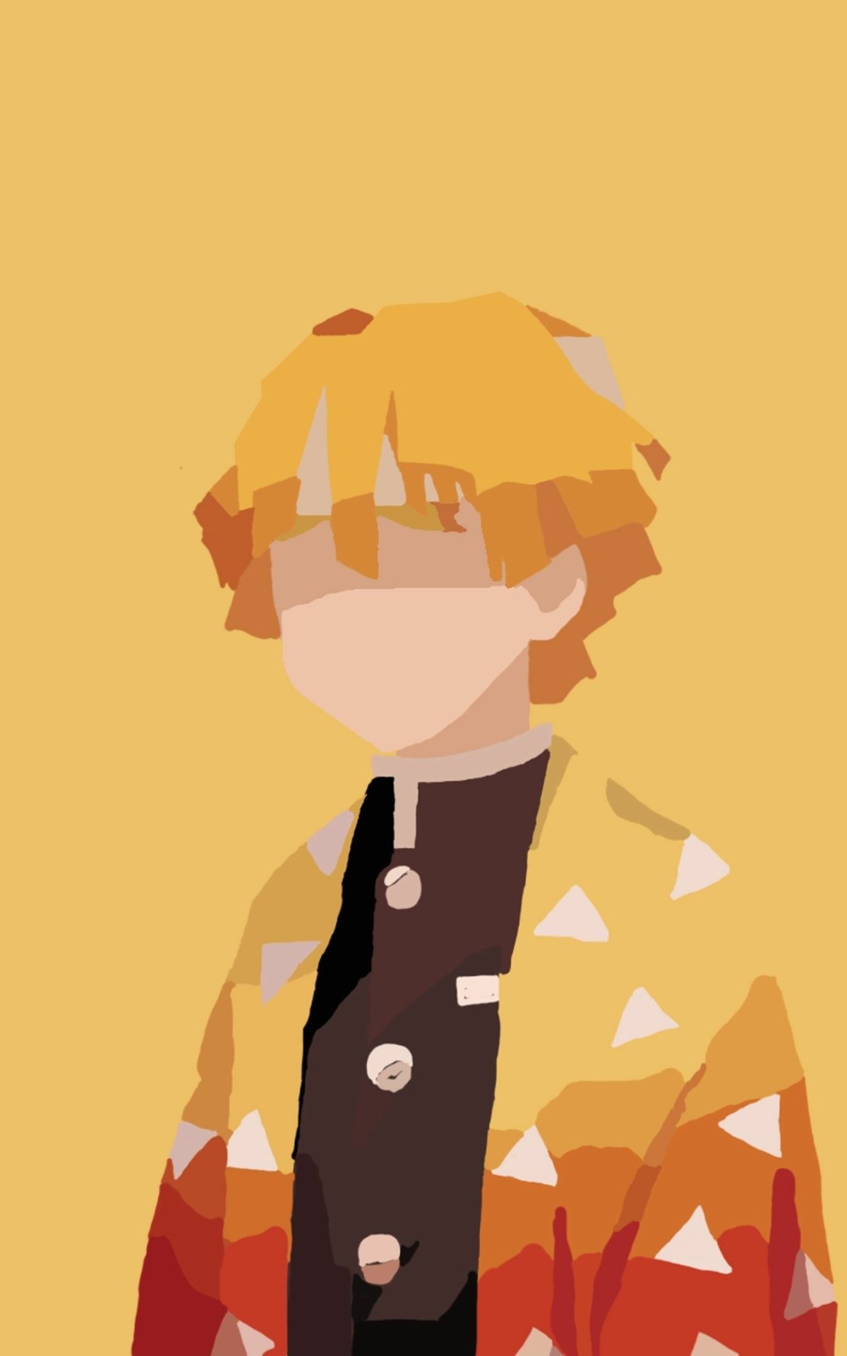 Minimalist Demon Slayer phone wallpaper of Zenitsu Agatsuma — faceless portrait with golden hair and triangle-patterned haori, fits iPhone and Android.