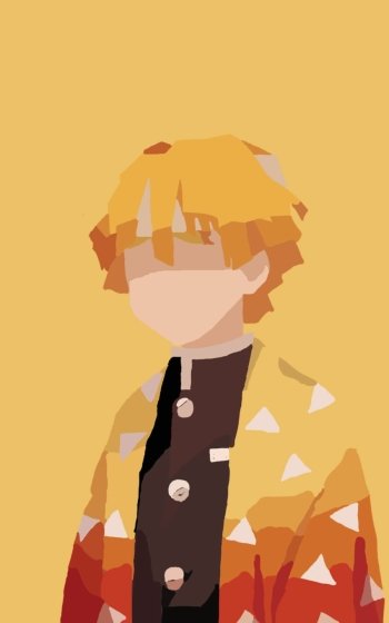 Minimalist Demon Slayer phone wallpaper of Zenitsu Agatsuma — faceless portrait with golden hair and triangle-patterned haori, fits iPhone and Android.
