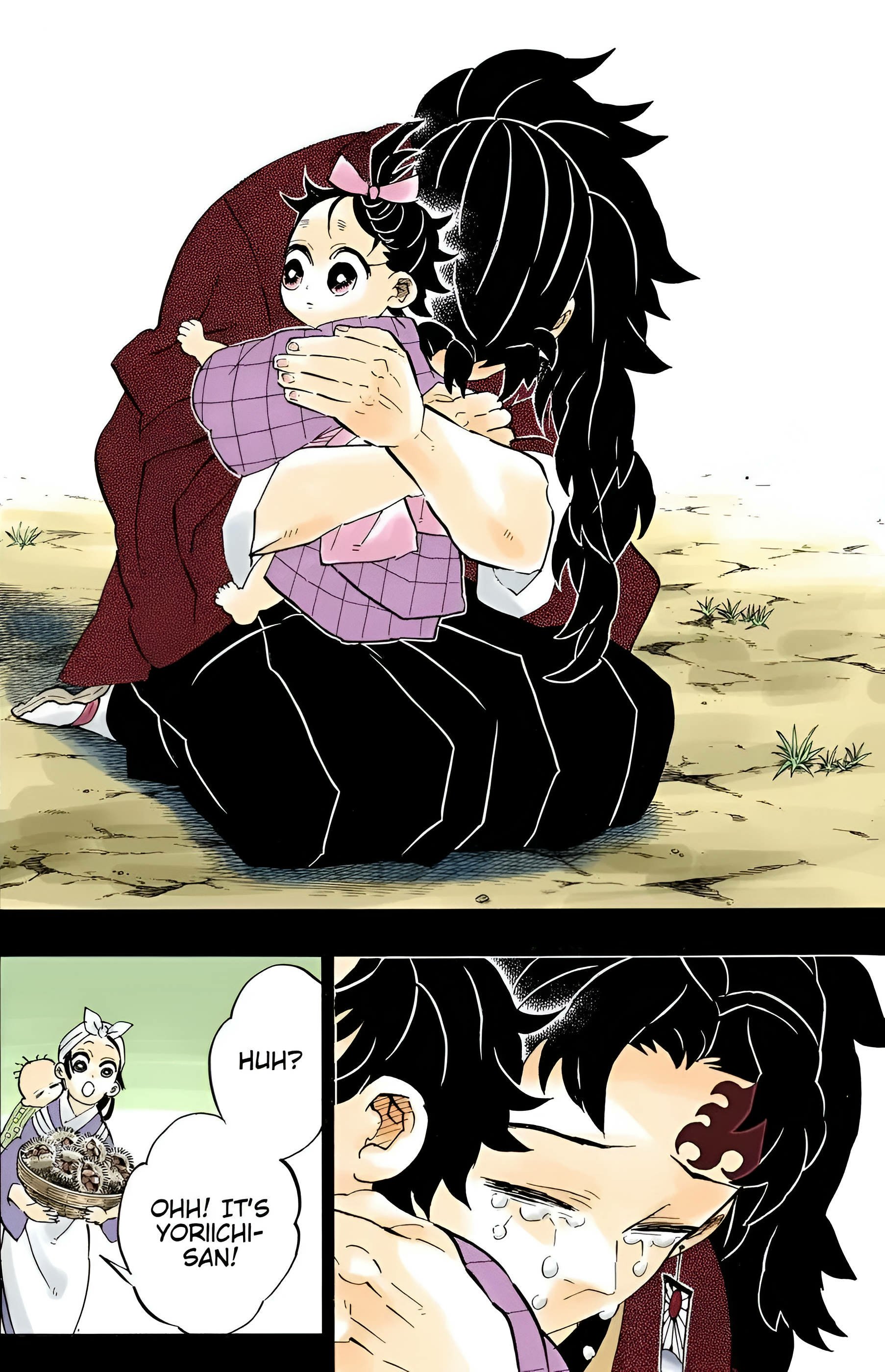 Anime-style Demon Slayer: Kimetsu no Yaiba phone wallpaper featuring a touching scene of two characters embracing, designed for both iPhone and Android screens.
