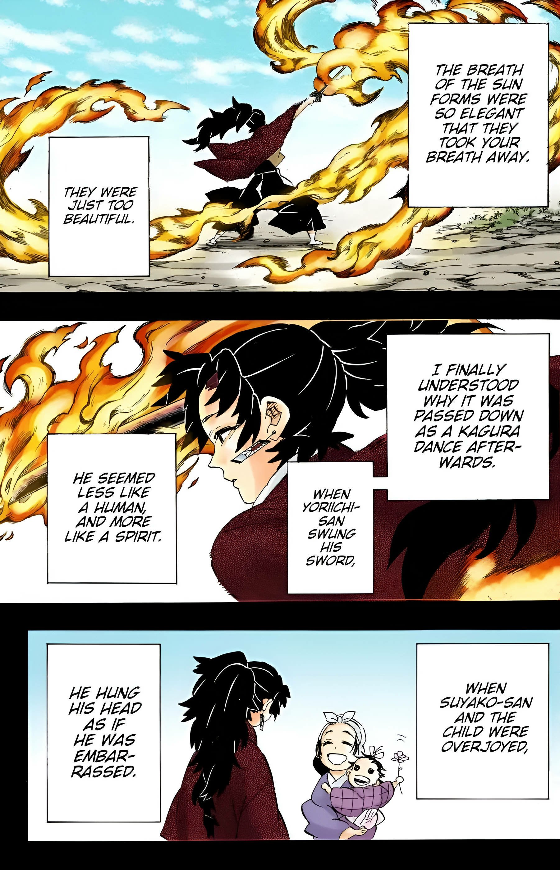 Anime phone wallpaper from Demon Slayer: Kimetsu no Yaiba — manga-style panels of a young demon slayer fighting amid roaring flames, then a quieter close-up portrait.